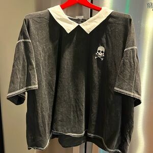 Social collision skull crossbones shirt BLACK shite collar GOTH EMO 3XL WOMENS